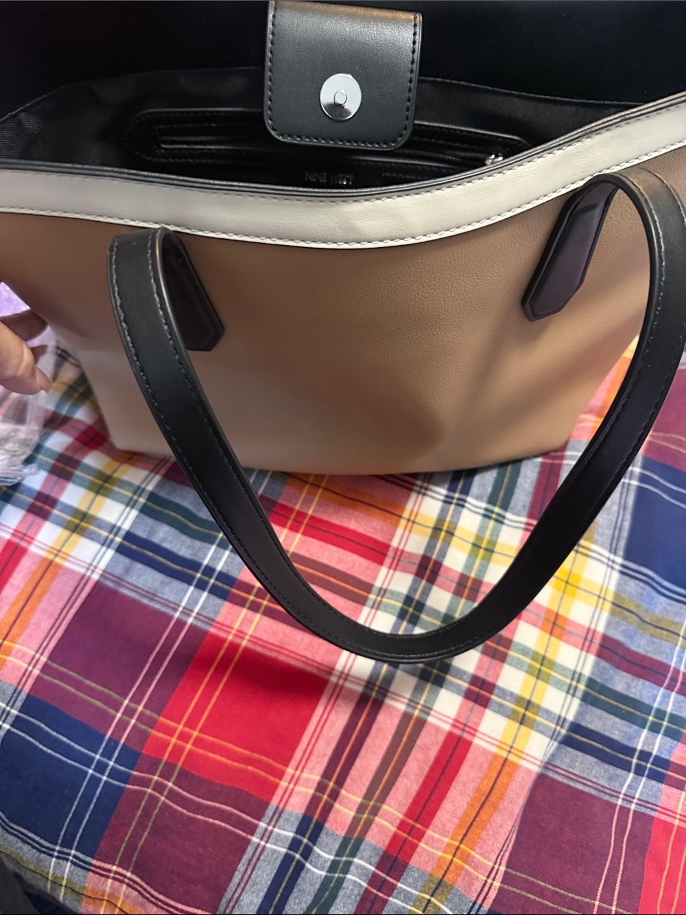 Convertible Tote Bag in Beige with Black Trim